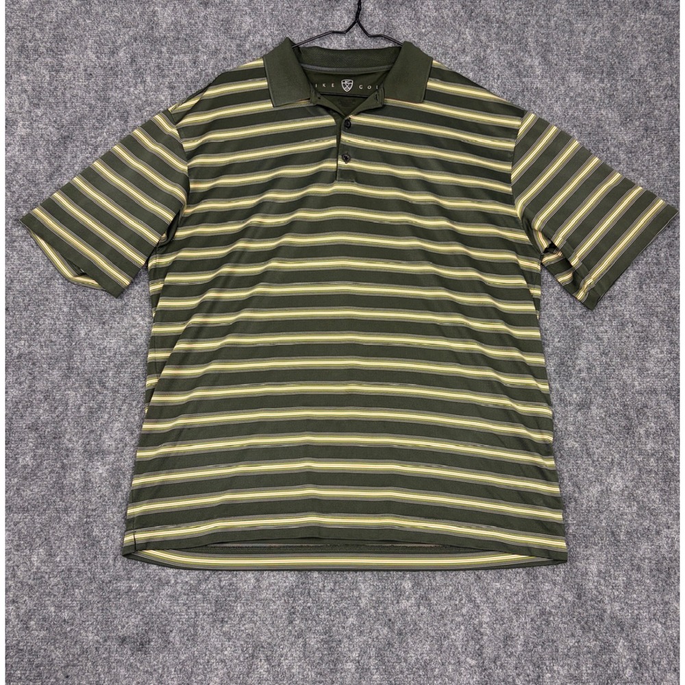 Nike Golf Dri-FIT Polo Shirt Mens XL Olive Green Striped Performance Top